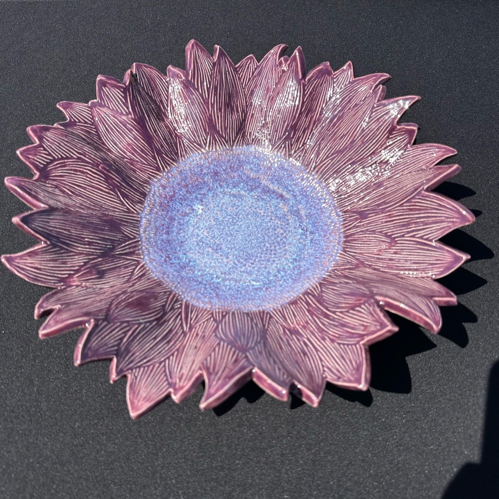 Handmade Elegant Purple Sunflower Wall Bowl